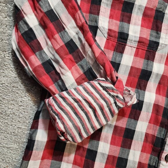 DKNY Classic Fit Button Shirt Medium Long Sleeve Checkered Striped Lightweight - Picture 6 of 11